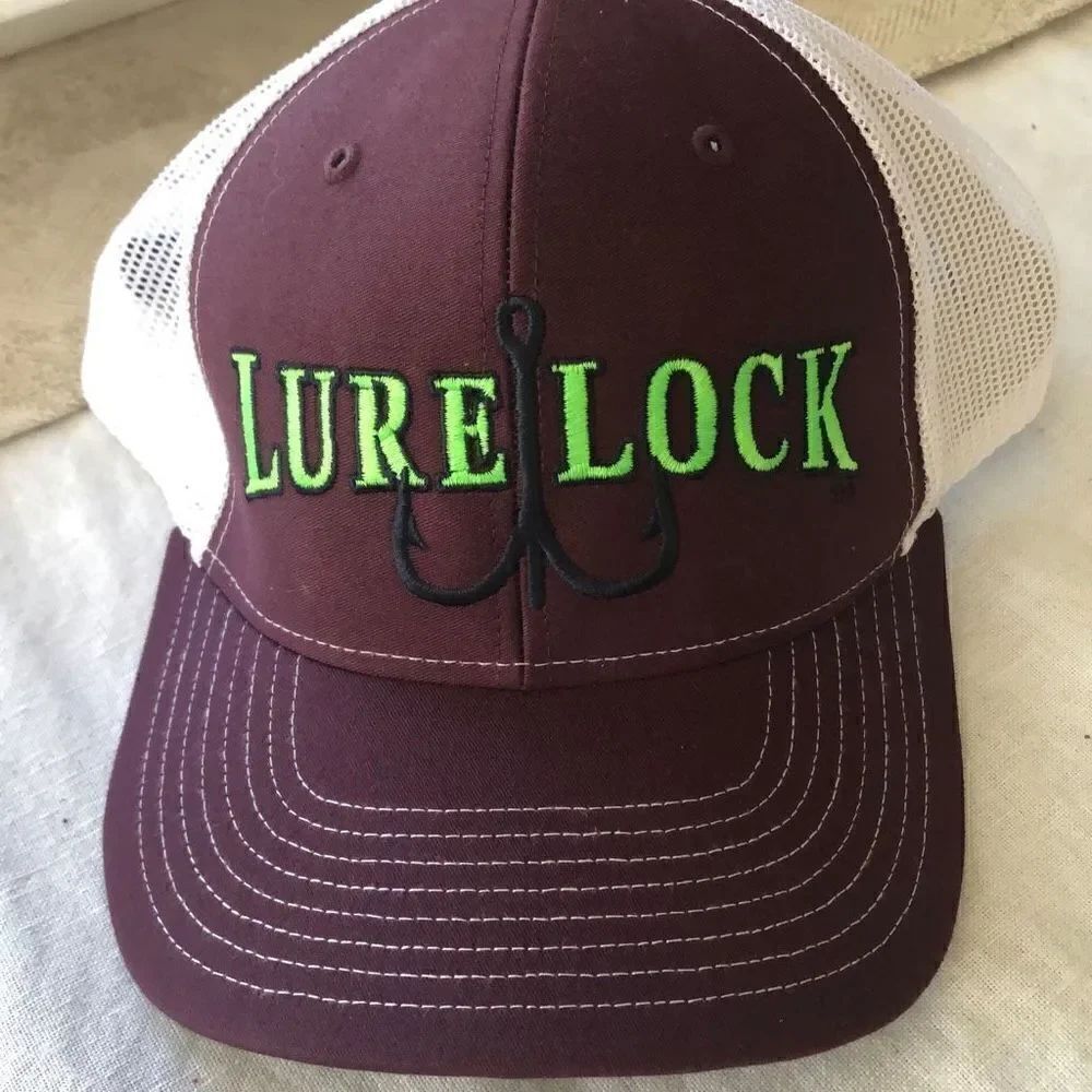 NEW Lure Lock Richardson burgundy, fishing hook snap back baseball cap